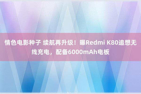 情色电影种子 续航再升级！曝Redmi K80追想无线充电，配备6000mAh电板