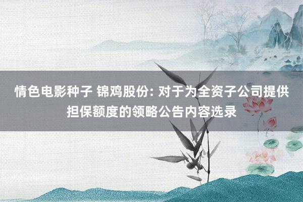 情色电影种子 锦鸡股份: 对于为全资子公司提供担保额度的领略公告内容选录