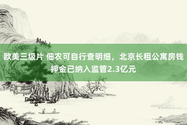 欧美三级片 佃农可自行查明细，北京长租公寓房钱押金已纳入监管2.3亿元