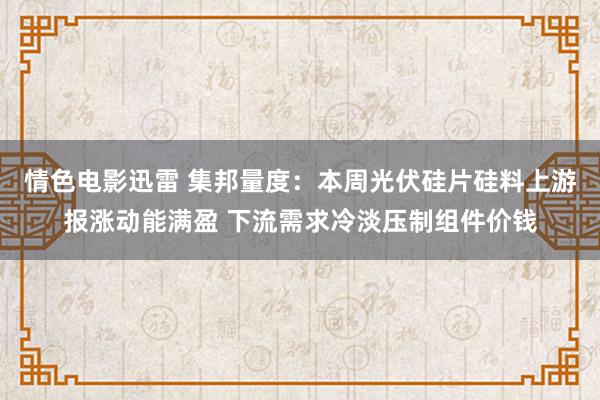 情色电影迅雷 集邦量度：本周光伏硅片硅料上游报涨动能满盈 下流需求冷淡压制组件价钱