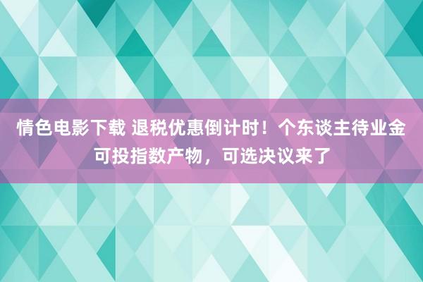 情色电影下载 退税优惠倒计时！个东谈主待业金可投指数产物，可选决议来了